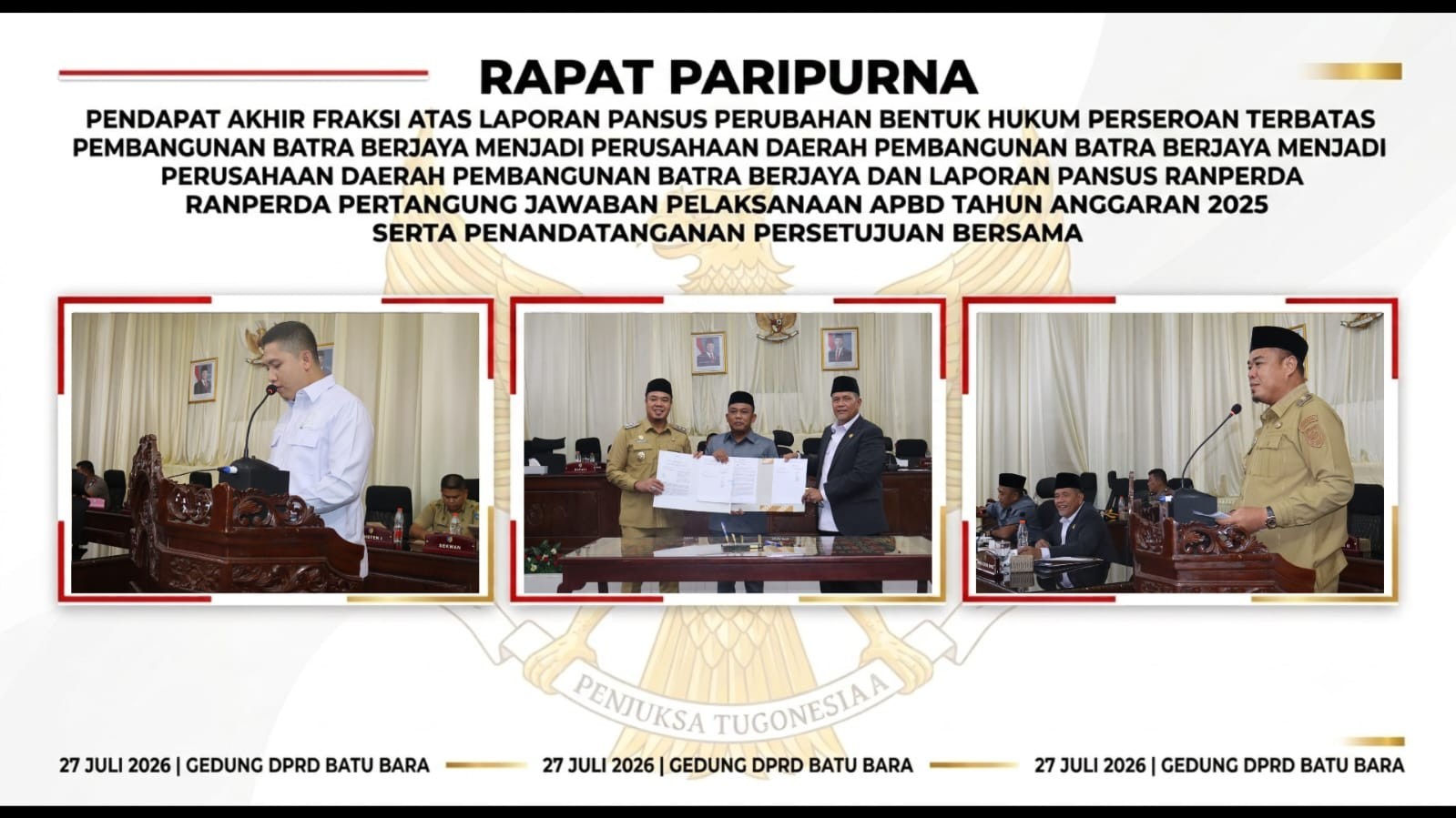 RAPAT PARIPURNA PENDAPAT AKHIR FRAKSI ATAS LAPORAN PANSUS PERUBAHAN BENTUK HUKUM PERSEROAN TERBATAS PEMBANGUNAN BATRA BERJAYA MENJADI PERUSAHAAN DAERAH PEMBANGUNAN BATRA BERJAYA MENJADI PERUSAHAAN DAERAH PEMBANGUNAN BATRA BERJAYA
